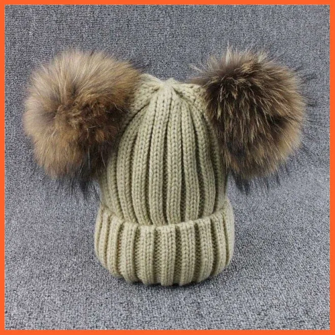 Mink Fur Ball Caps Pom Poms Winter Hat For Women | Girls Wool Hat Knitted Cotton Beanies Cap Brand New Thick Caps