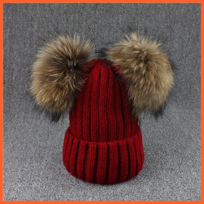 Mink Fur Ball Caps Pom Poms Winter Hat For Women | Girls Wool Hat Knitted Cotton Beanies Cap Brand New Thick Caps