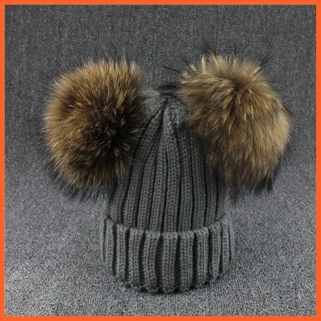 Mink Fur Ball Caps Pom Poms Winter Hat For Women | Girls Wool Hat Knitted Cotton Beanies Cap Brand New Thick Caps