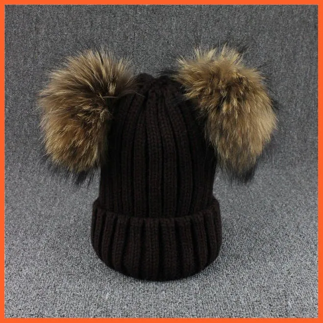 Mink Fur Ball Caps Pom Poms Winter Hat For Women | Girls Wool Hat Knitted Cotton Beanies Cap Brand New Thick Caps