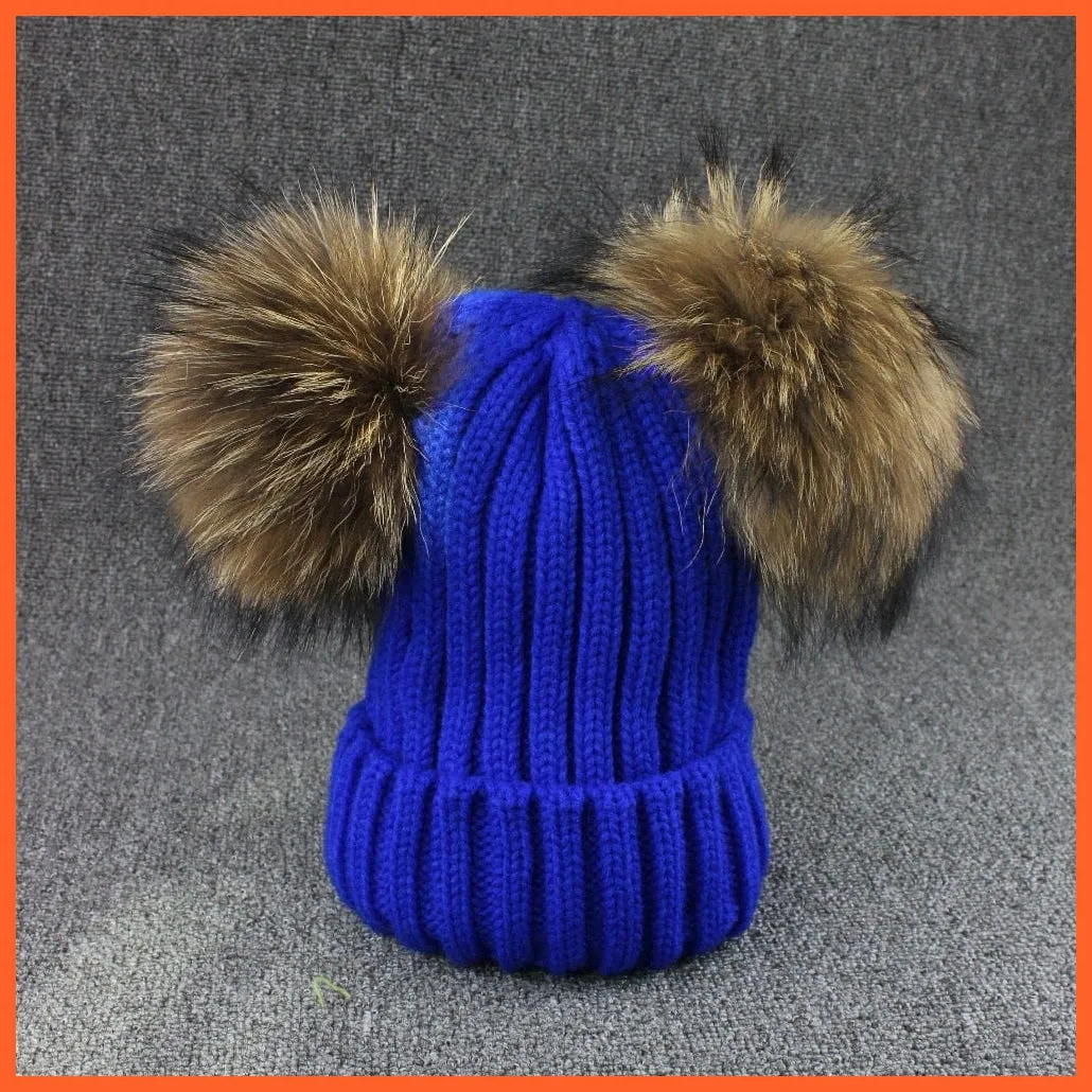 Mink Fur Ball Caps Pom Poms Winter Hat For Women | Girls Wool Hat Knitted Cotton Beanies Cap Brand New Thick Caps