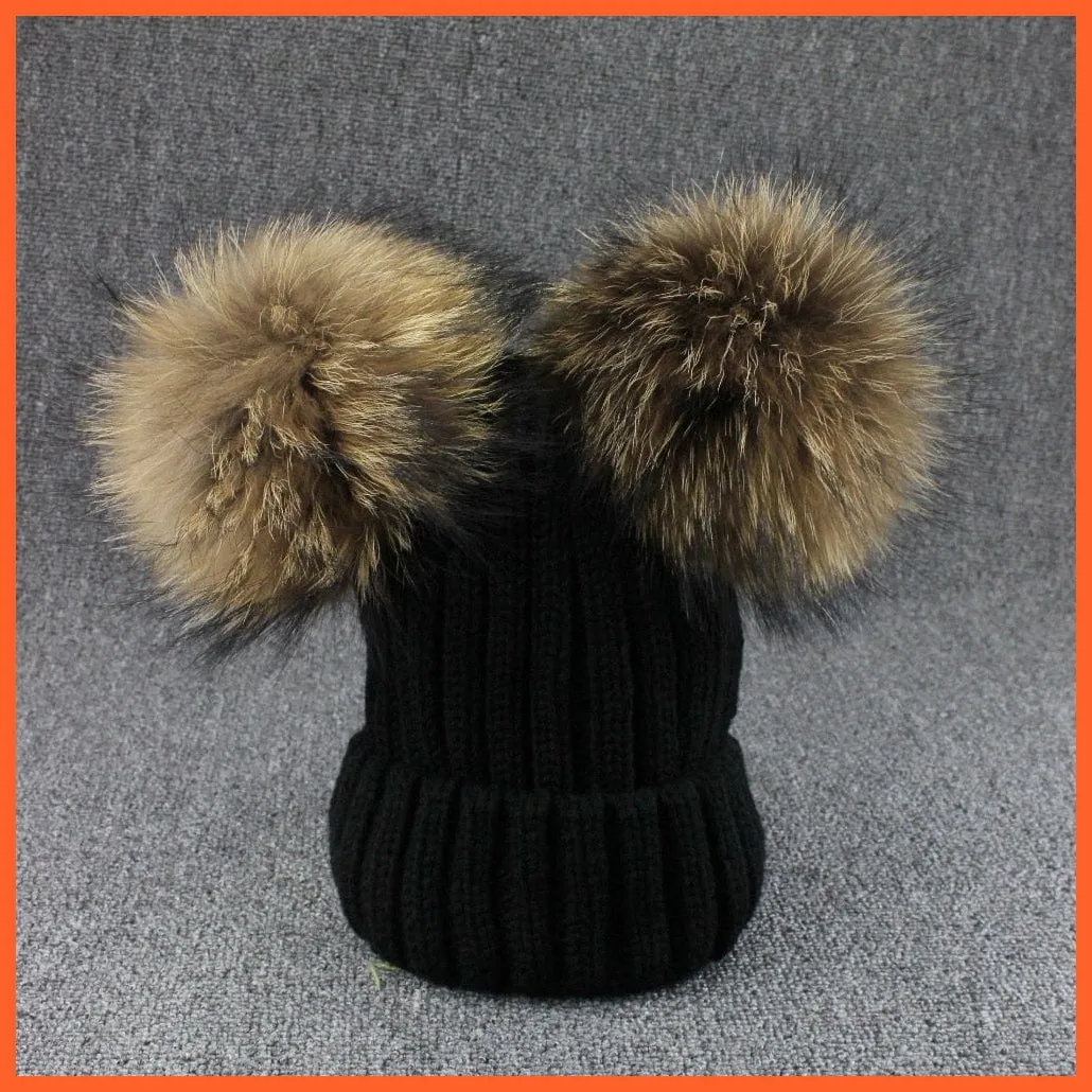 Mink Fur Ball Caps Pom Poms Winter Hat For Women | Girls Wool Hat Knitted Cotton Beanies Cap Brand New Thick Caps