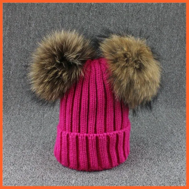 Mink Fur Ball Caps Pom Poms Winter Hat For Women | Girls Wool Hat Knitted Cotton Beanies Cap Brand New Thick Caps