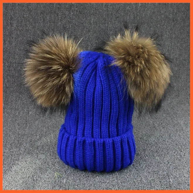 Mink Fur Ball Caps Pom Poms Winter Hat For Women | Girls Wool Hat Knitted Cotton Beanies Cap Brand New Thick Caps