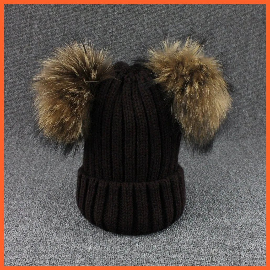 Mink Fur Ball Caps Pom Poms Winter Hat For Women | Girls Wool Hat Knitted Cotton Beanies Cap Brand New Thick Caps