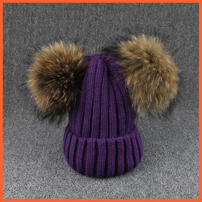 Mink Fur Ball Caps Pom Poms Winter Hat For Women | Girls Wool Hat Knitted Cotton Beanies Cap Brand New Thick Caps