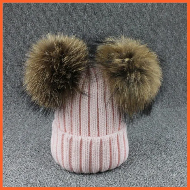 Mink Fur Ball Caps Pom Poms Winter Hat For Women | Girls Wool Hat Knitted Cotton Beanies Cap Brand New Thick Caps