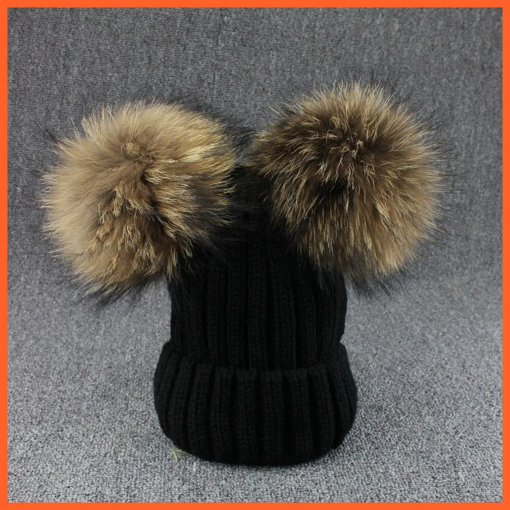 Mink Fur Ball Caps Pom Poms Winter Hat For Women | Girls Wool Hat Knitted Cotton Beanies Cap Brand New Thick Caps