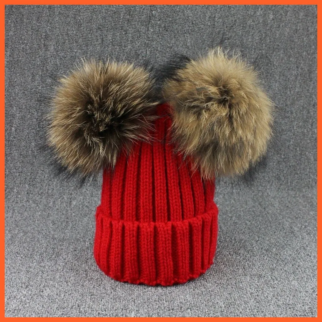 Mink Fur Ball Caps Pom Poms Winter Hat For Women | Girls Wool Hat Knitted Cotton Beanies Cap Brand New Thick Caps