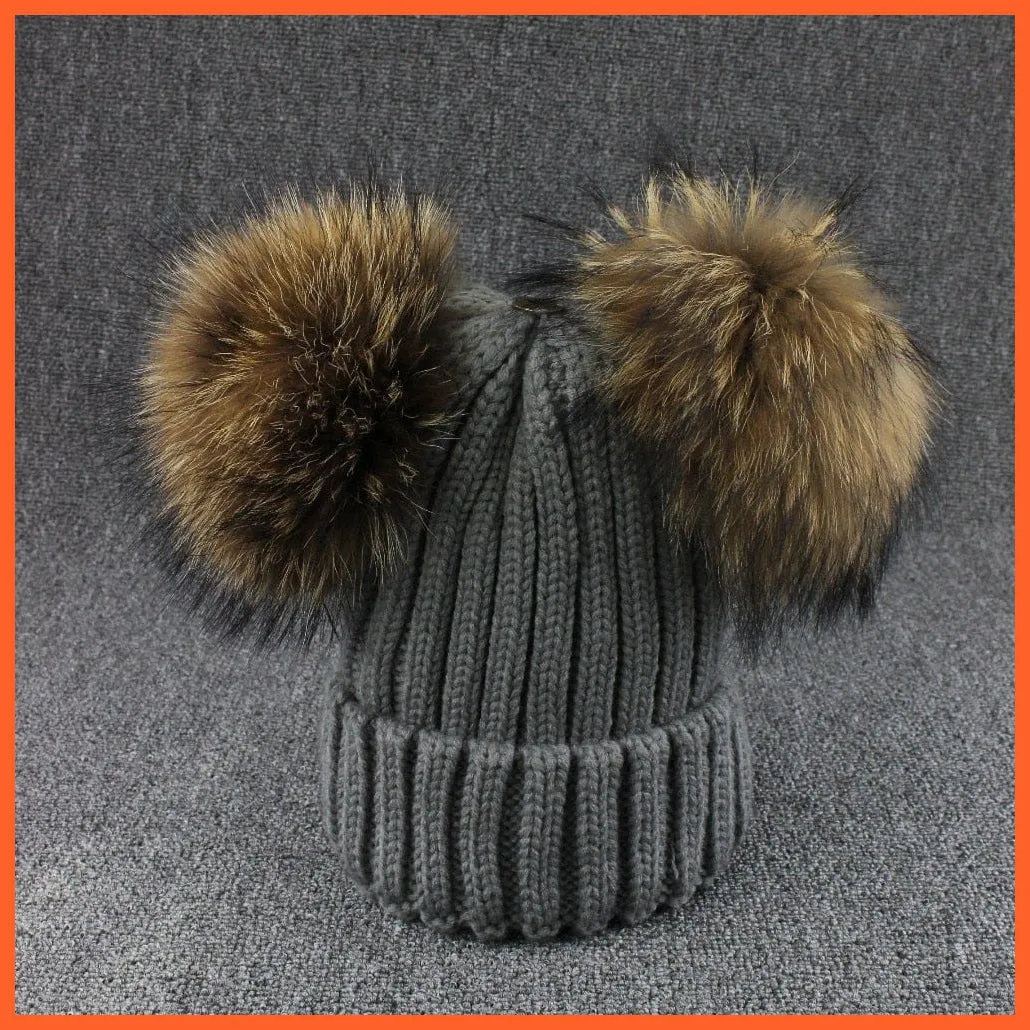 Mink Fur Ball Caps Pom Poms Winter Hat For Women | Girls Wool Hat Knitted Cotton Beanies Cap Brand New Thick Caps