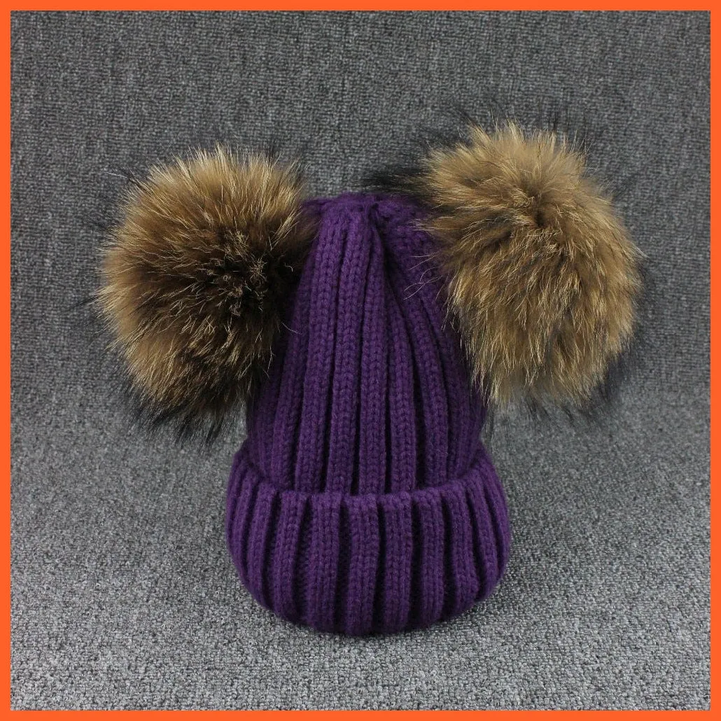 Mink Fur Ball Caps Pom Poms Winter Hat For Women | Girls Wool Hat Knitted Cotton Beanies Cap Brand New Thick Caps