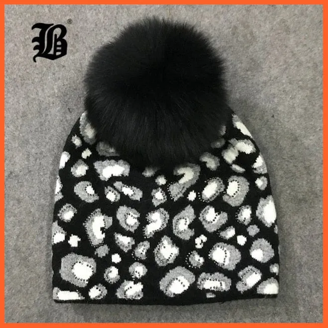 Raccoon Wool Real Fox Fur Pom Poms Hat Female | Women Warm Knitted Casual High Quality Vogue Winter Hats Skullies Beanies