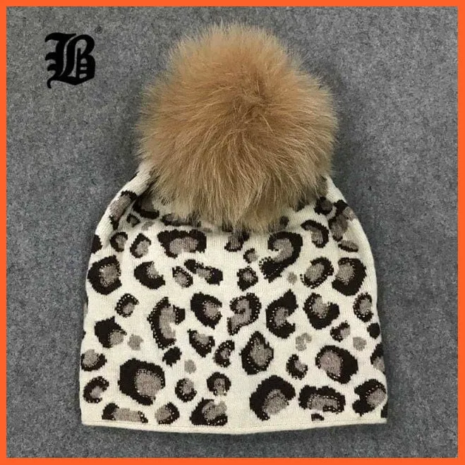 Raccoon Wool Real Fox Fur Pom Poms Hat Female | Women Warm Knitted Casual High Quality Vogue Winter Hats Skullies Beanies