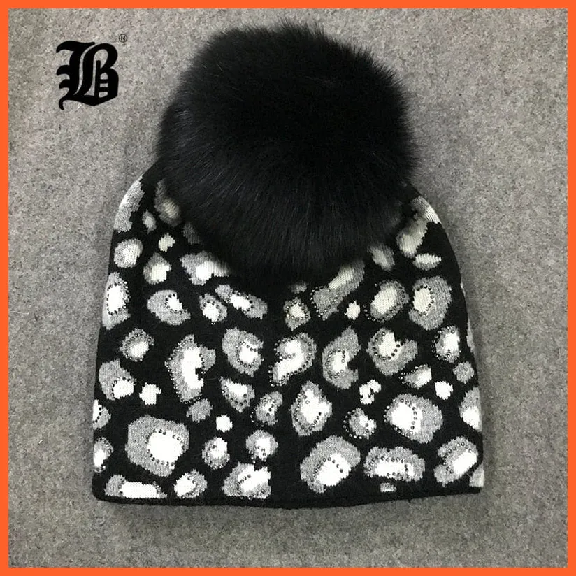Raccoon Wool Real Fox Fur Pom Poms Hat Female | Women Warm Knitted Casual High Quality Vogue Winter Hats Skullies Beanies