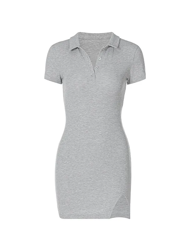 Ribbed Short Sleeve Trendy Slit Maxi Dress
