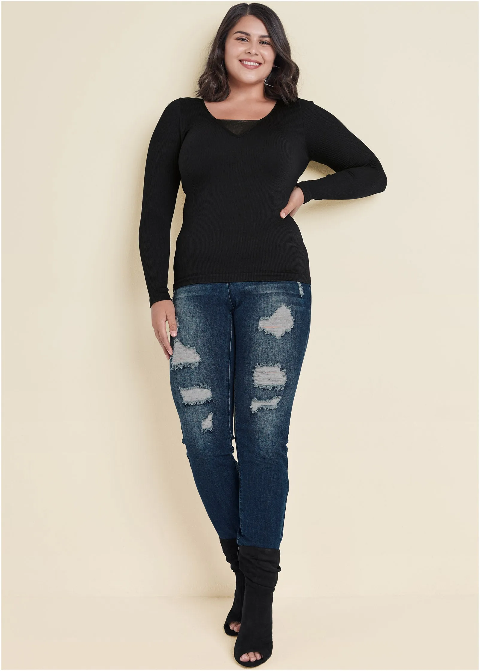 Ribbed Smoothing Top  - Black