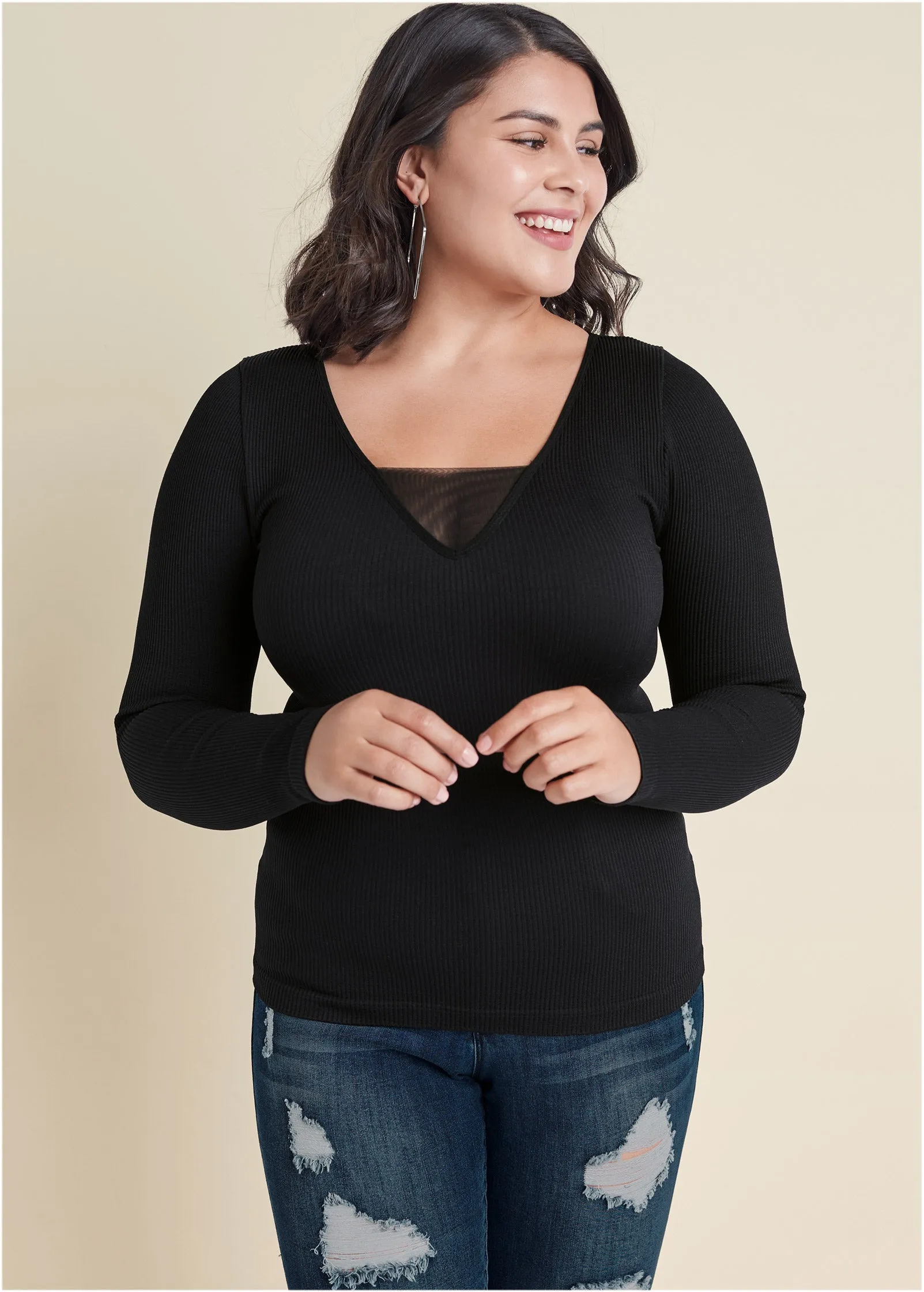 Ribbed Smoothing Top  - Black