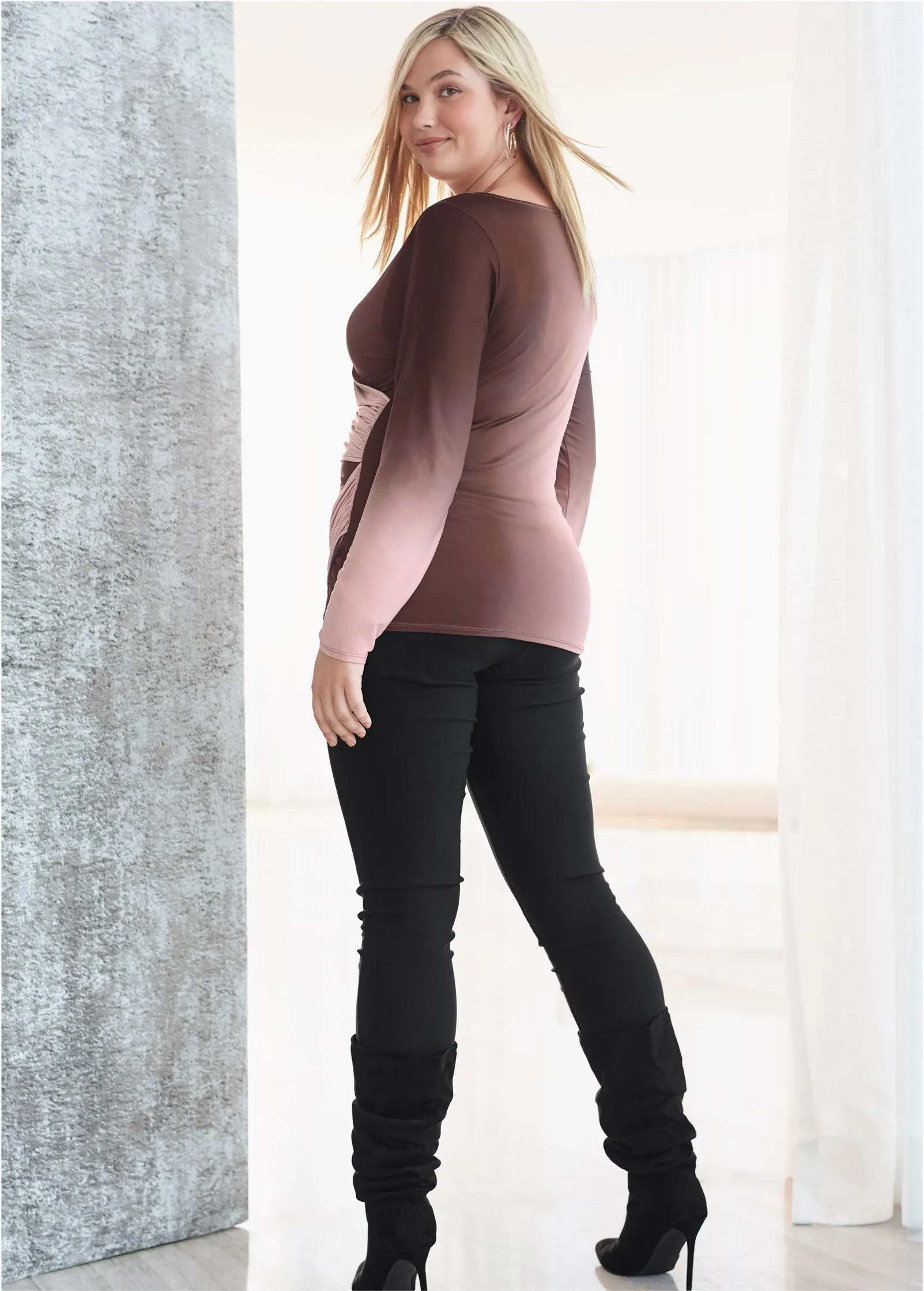Ruched Ombre Top - Pink Multi