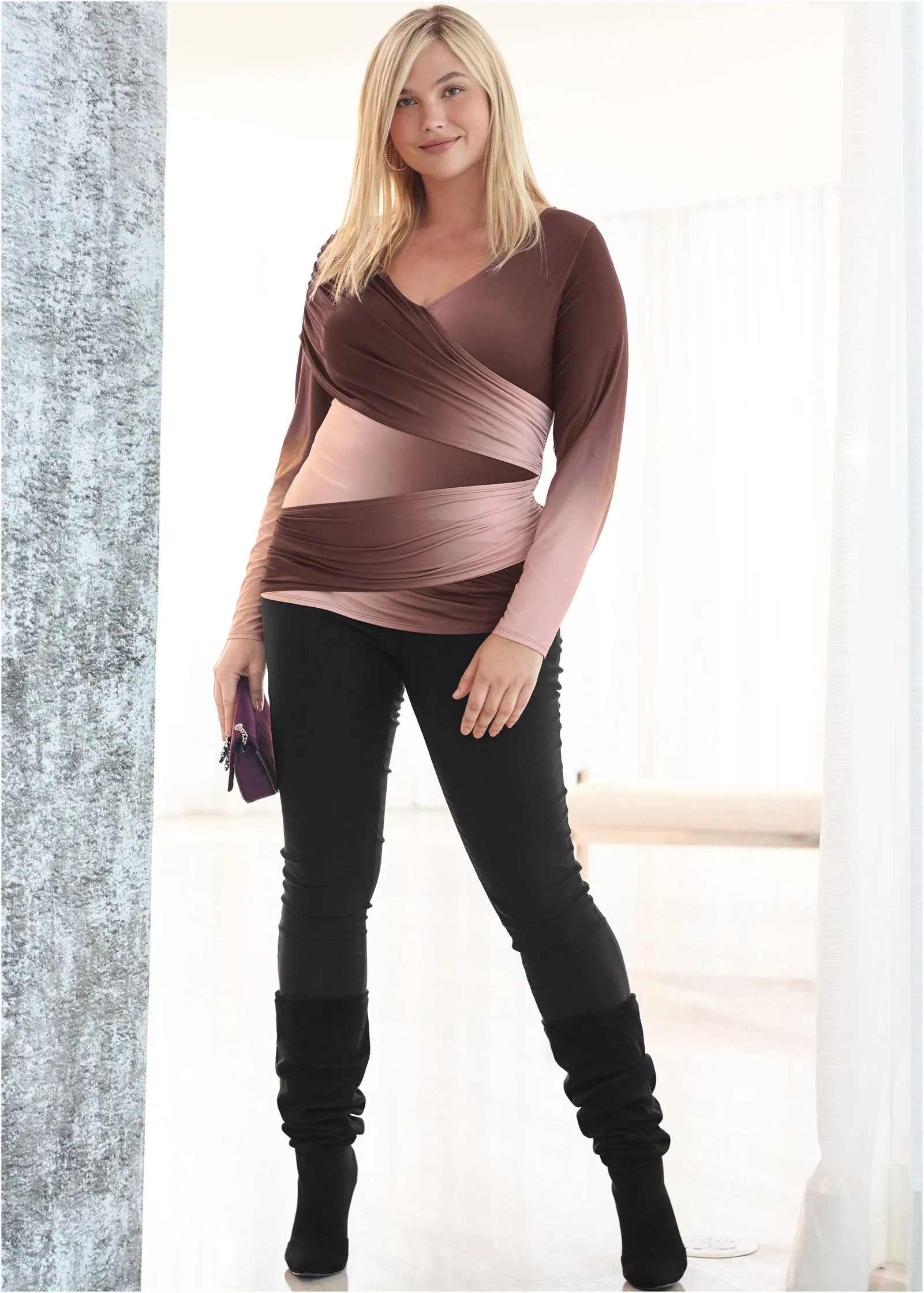 Ruched Ombre Top - Pink Multi