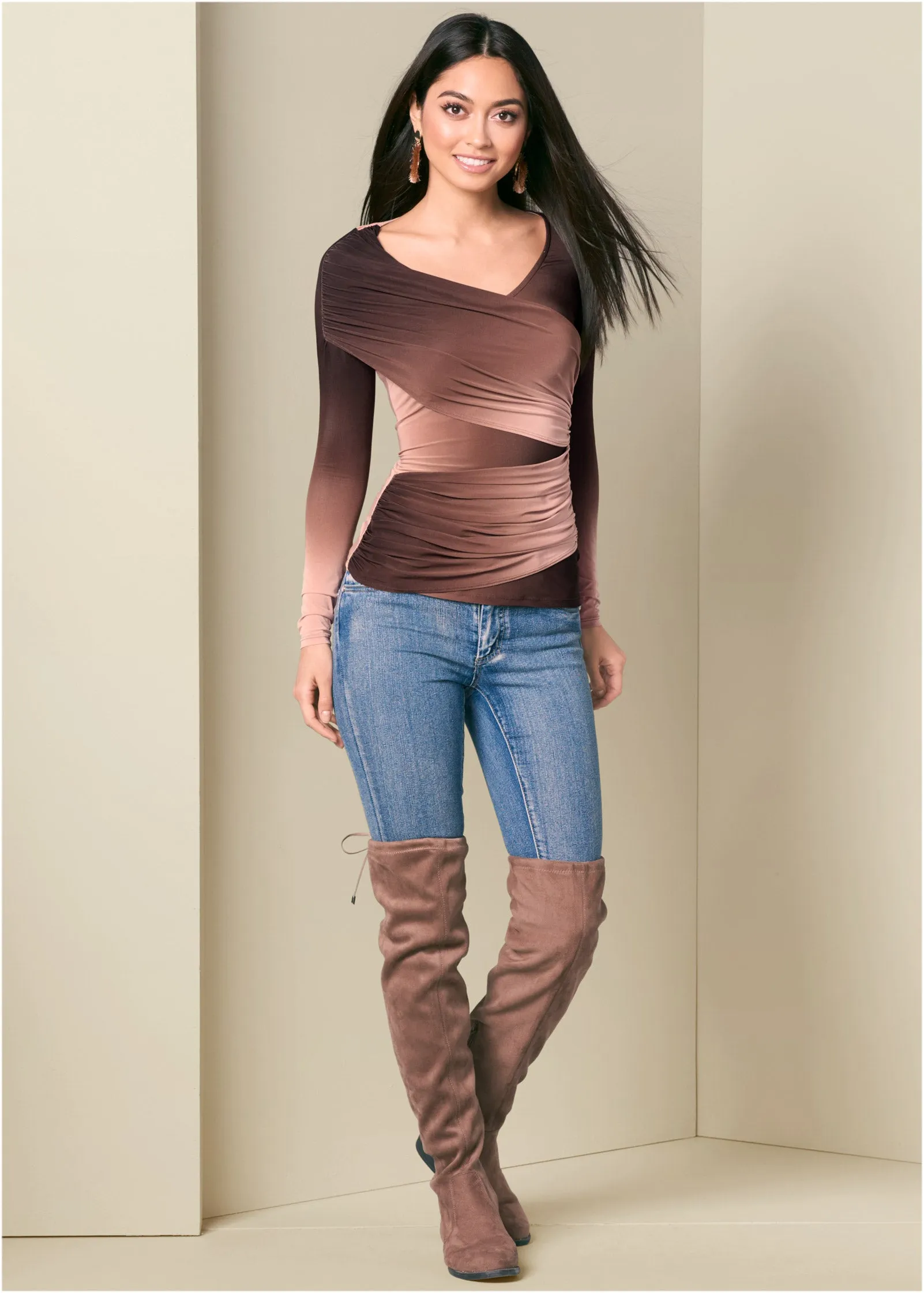 Ruched Ombre Top - Pink Multi