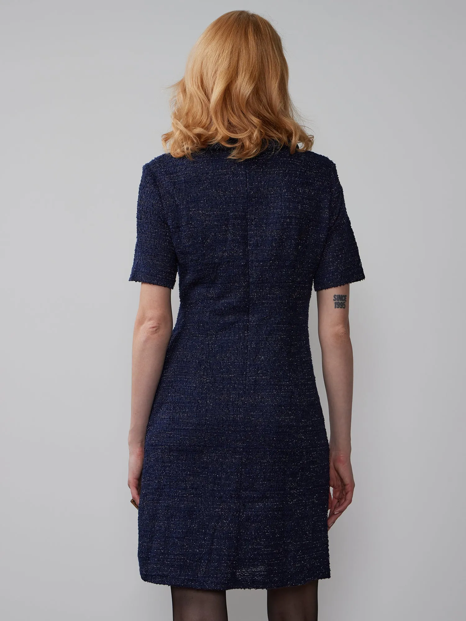 Short Sleeve Tweed Boucle Mini Dress