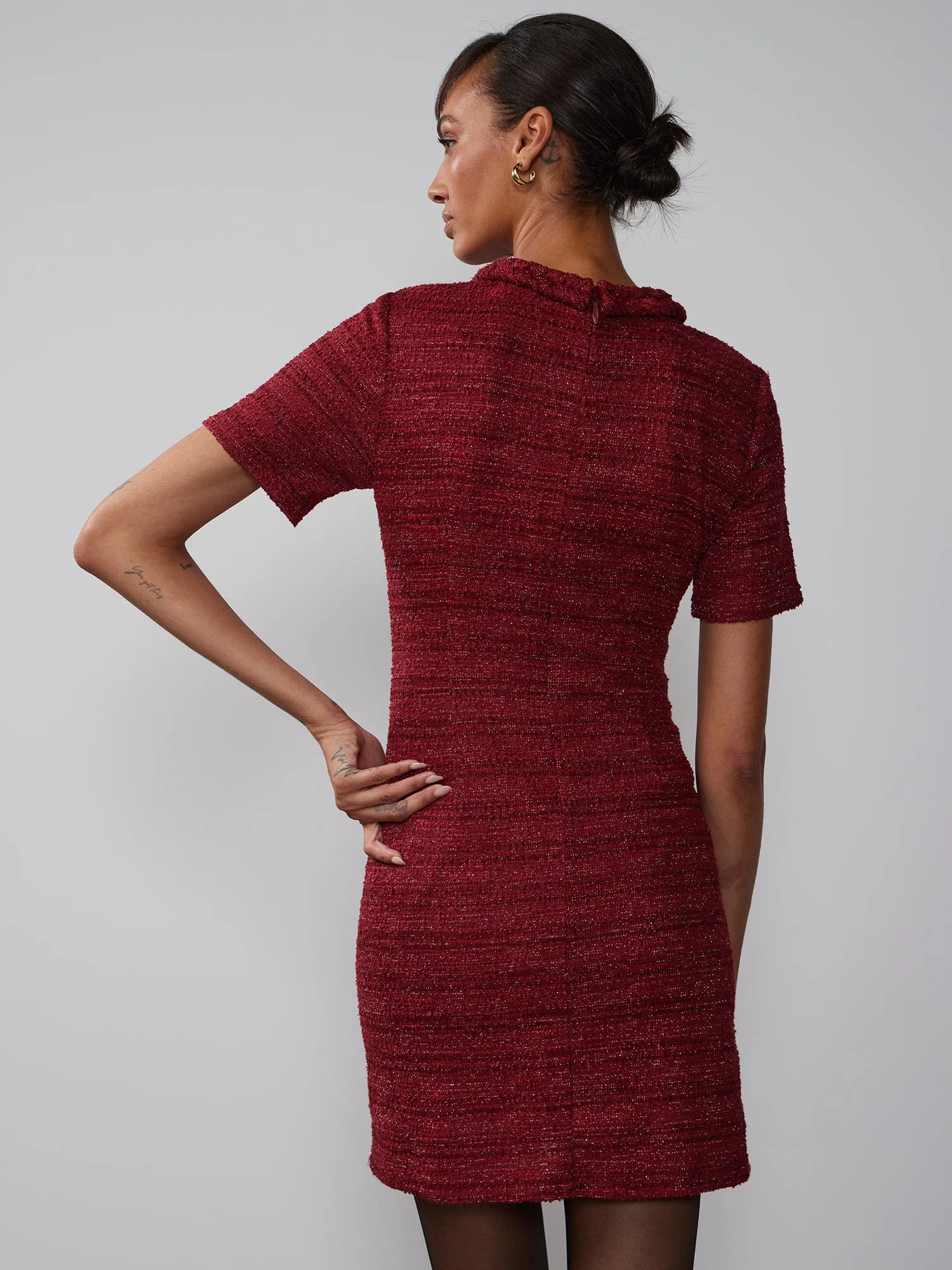 Short Sleeve Tweed Boucle Mini Dress