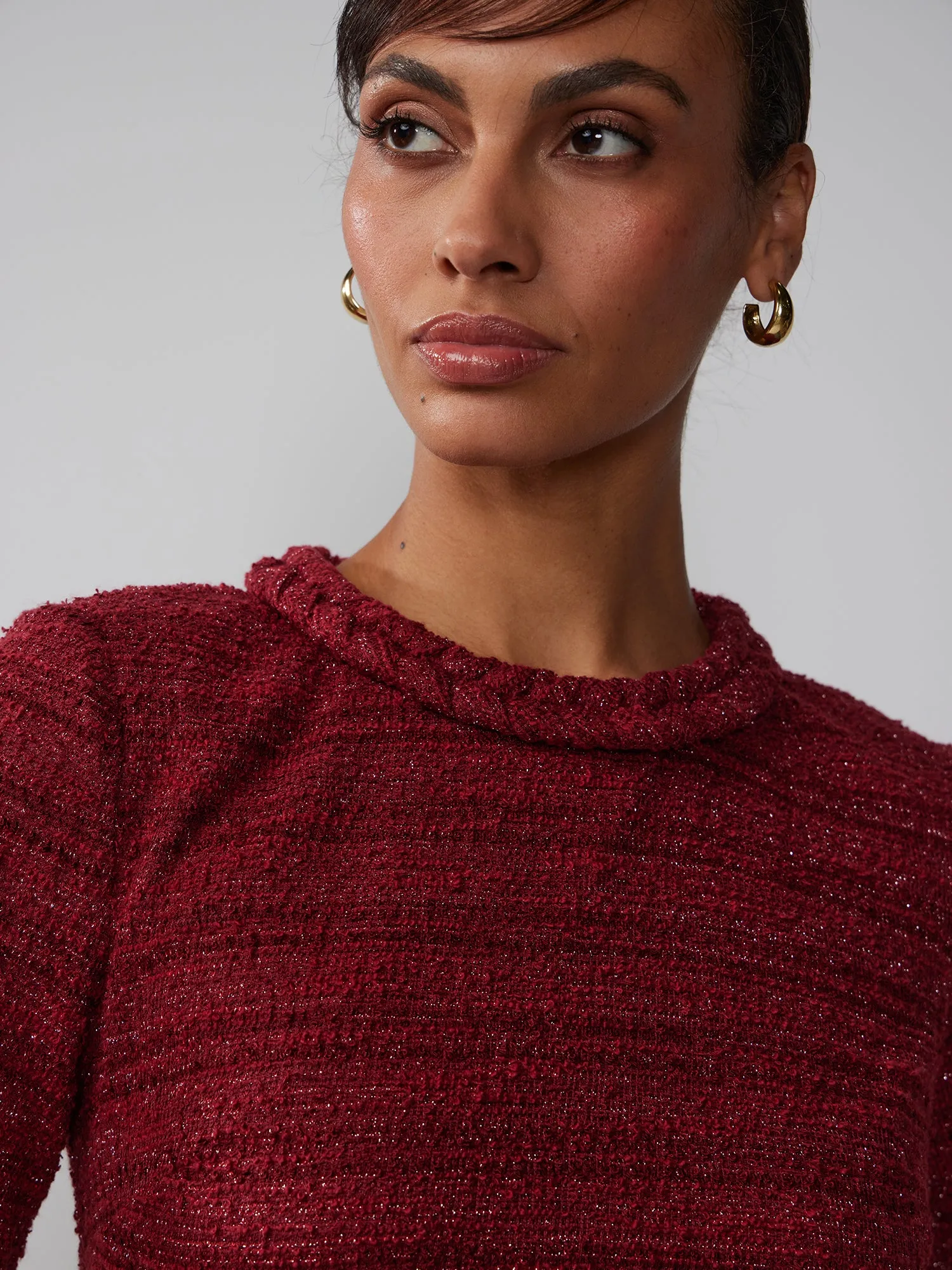 Short Sleeve Tweed Boucle Mini Dress