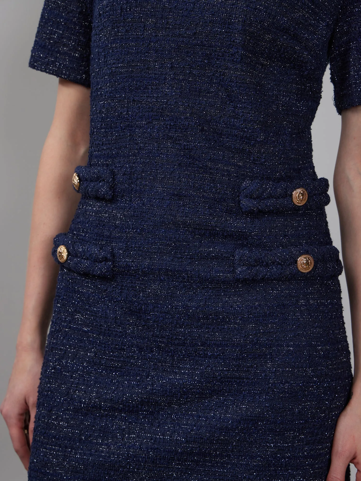 Short Sleeve Tweed Boucle Mini Dress