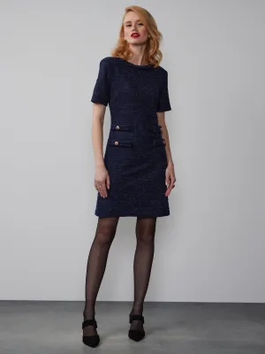 Short Sleeve Tweed Boucle Mini Dress