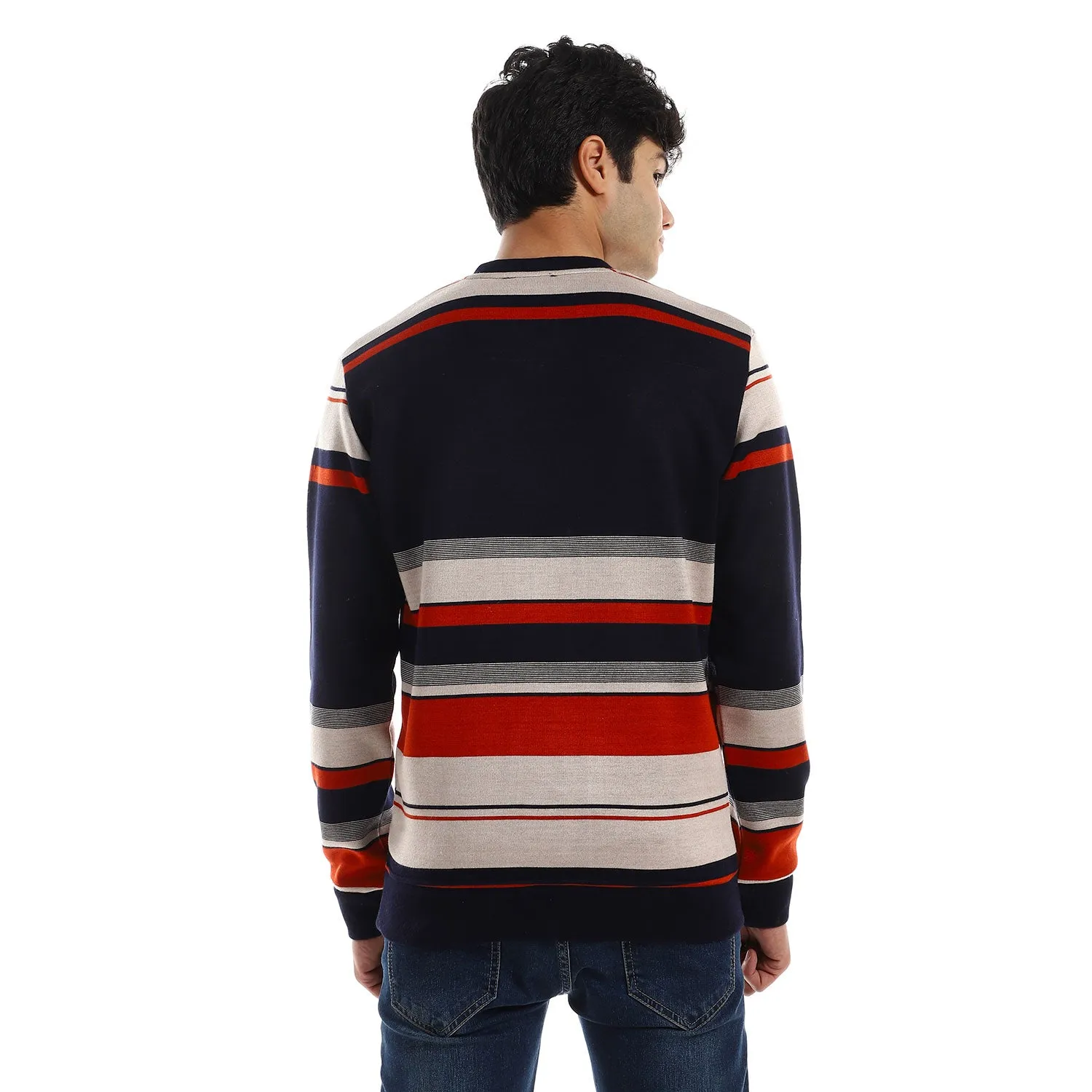Striped V-Neck Fleeced Pullover - Kady