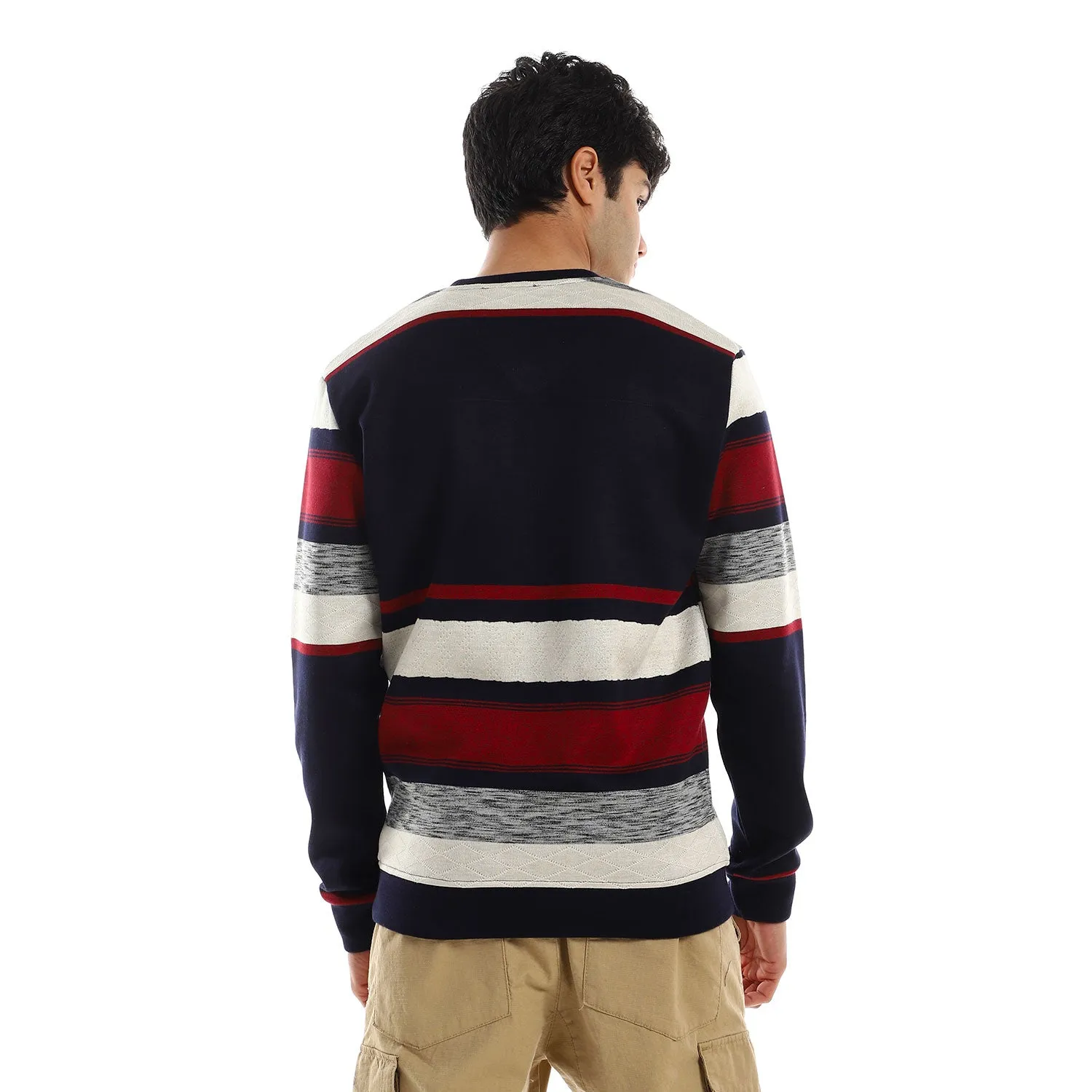Striped V-Neck Fleeced Pullover - Kady