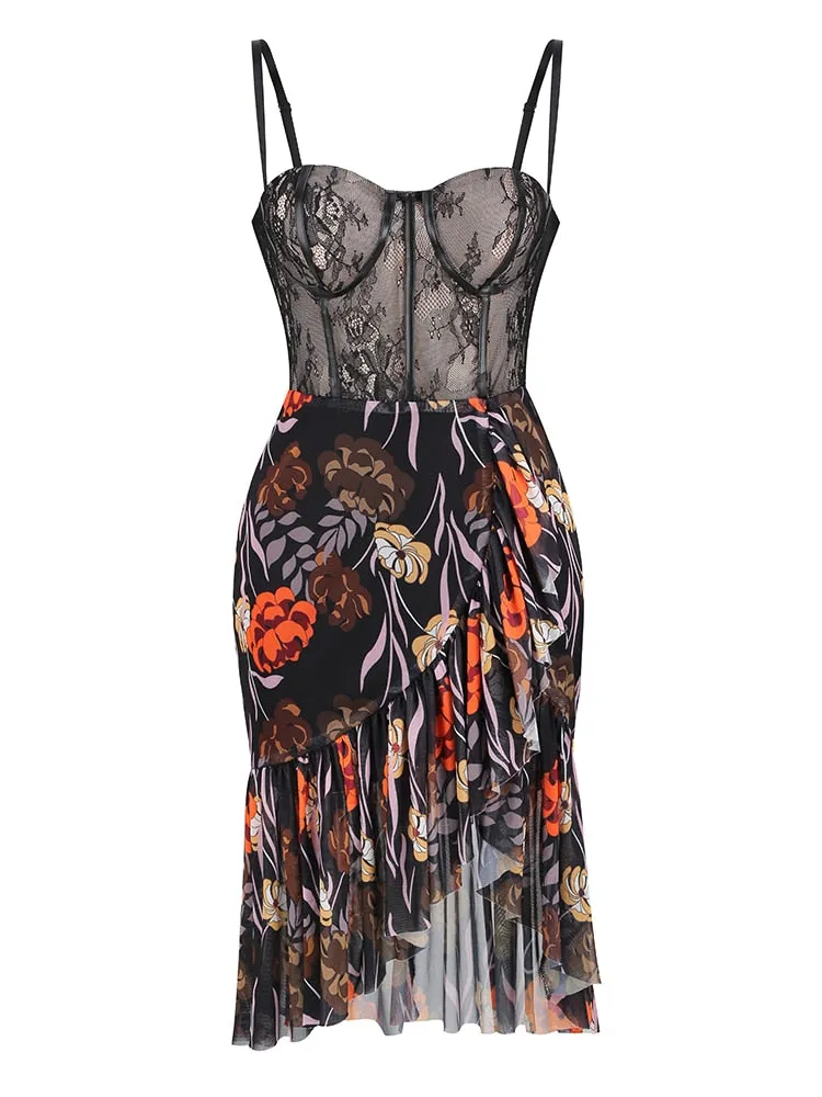 Summer Elegant Sleeveless Trendy Print Asymmetrical Hem Dress