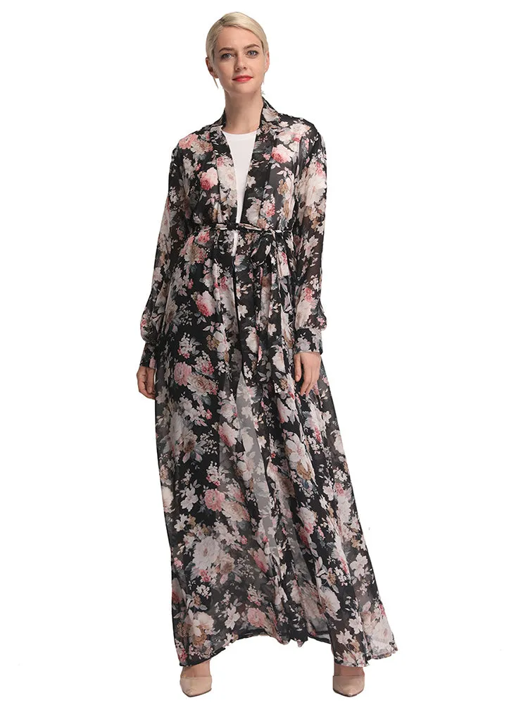 TastyHottie - Trendy Plunging Neck Floral Print Belted Dress