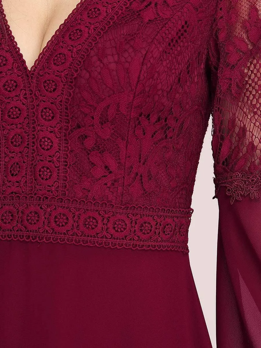 Trendy V Neck A-Line Chiffon Bridesmaid Dress with Lace