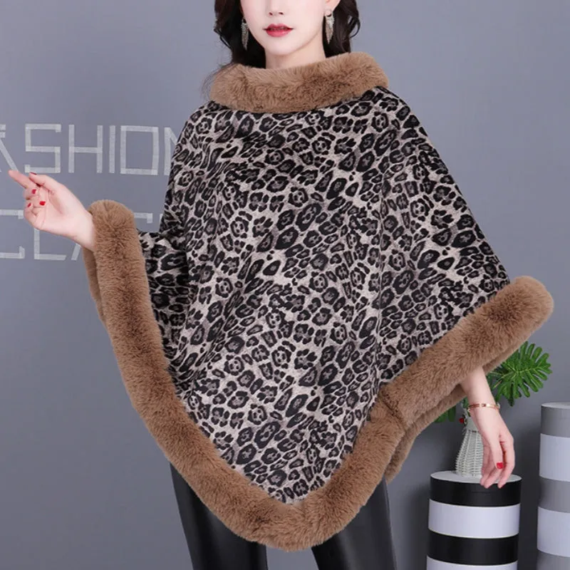 Women's Trendy Leopard Print Warm Cape Jacket