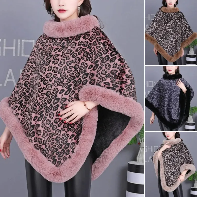 Women's Trendy Leopard Print Warm Cape Jacket