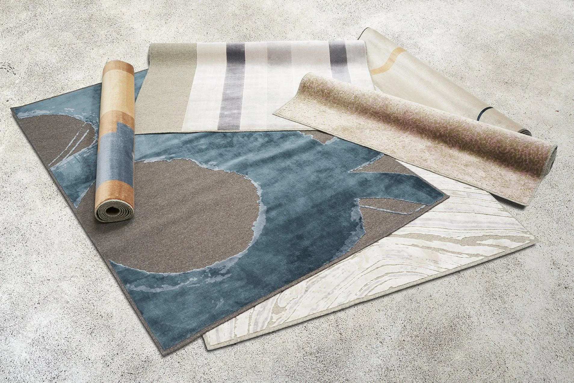 Wool & Bamboo Silk Rugs and Carpet "Mille Feuille" by Rafael Parga